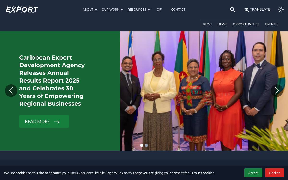 Caribbean Export Development Agency website preview