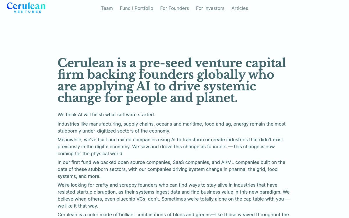 Cerulean Ventures website preview