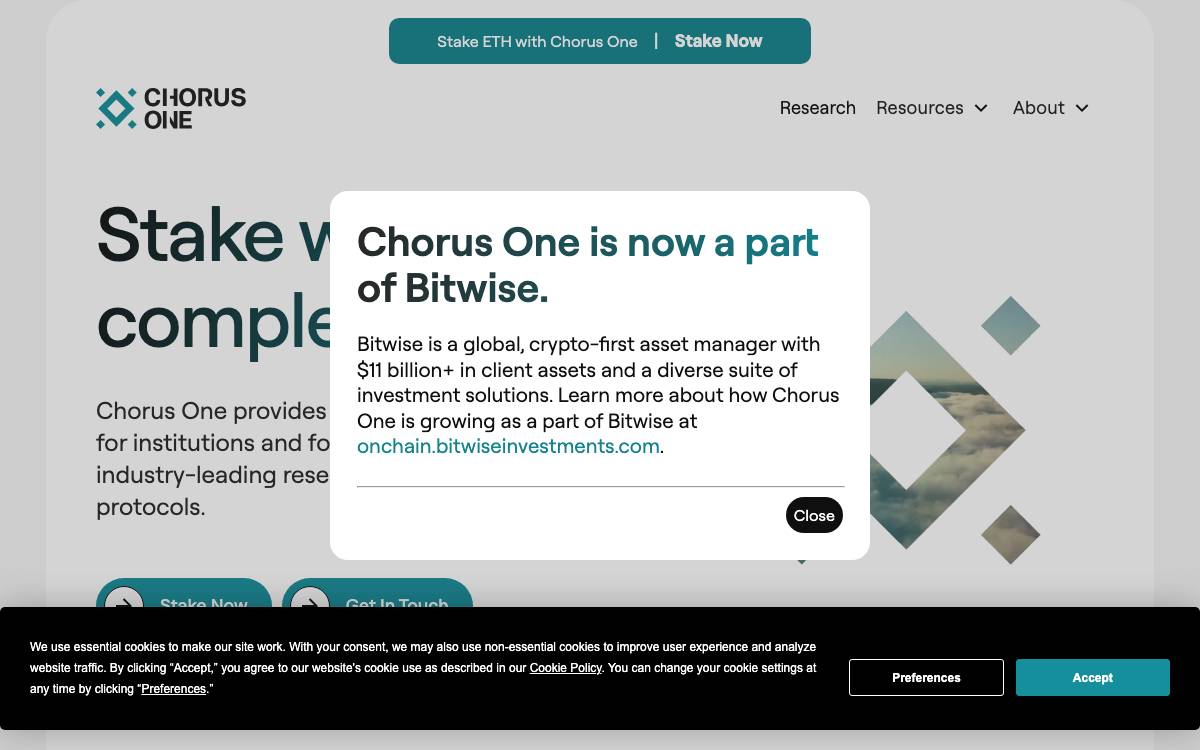 Chorus One website preview