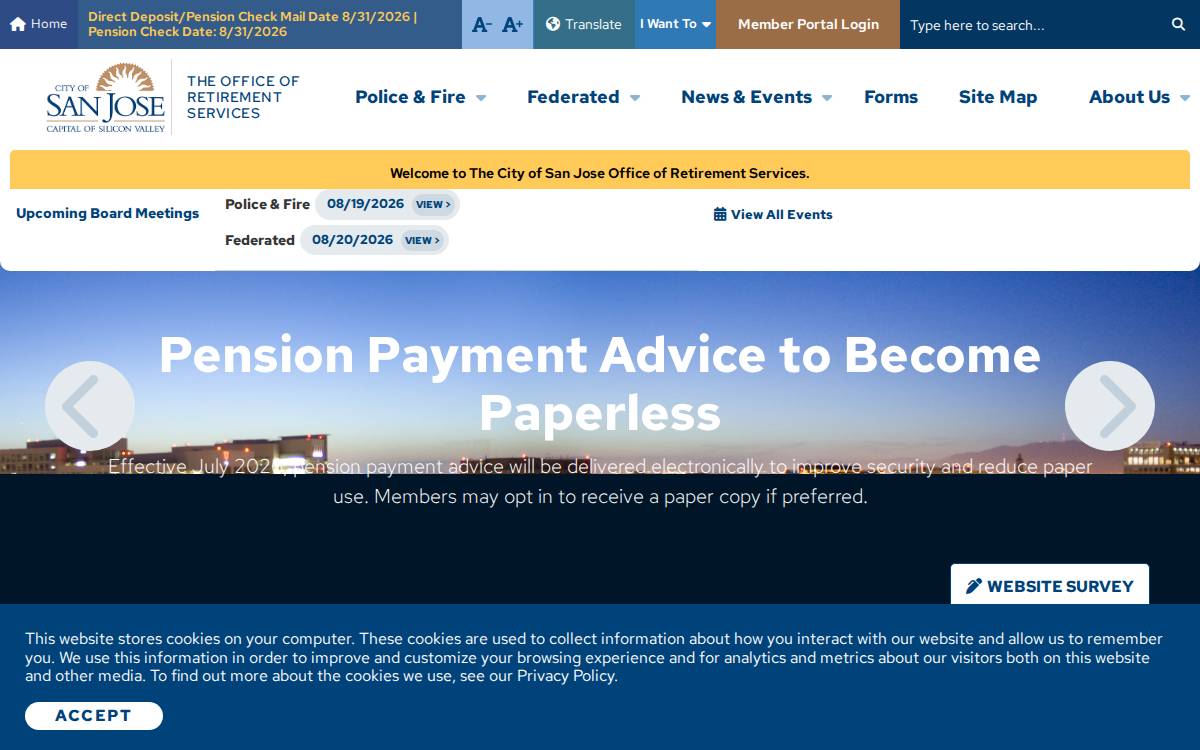 City of San Jose Police and Fire Department Retirement Plan website preview