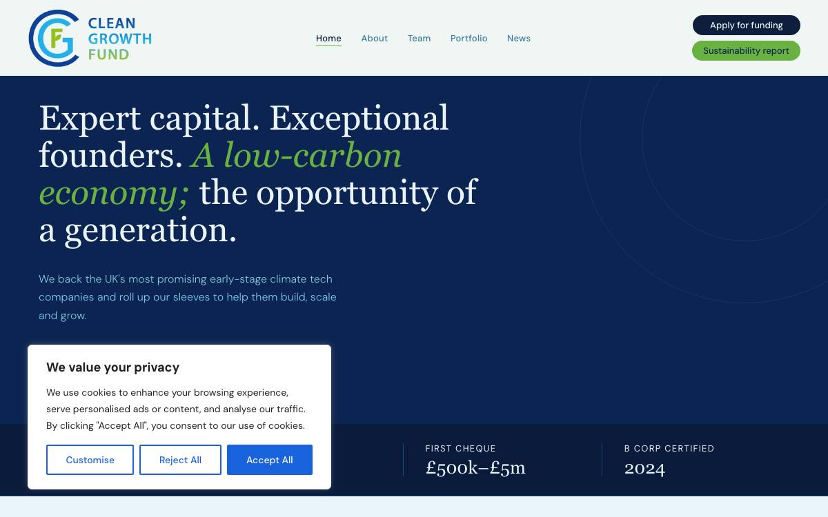 Clean Growth Fund website preview