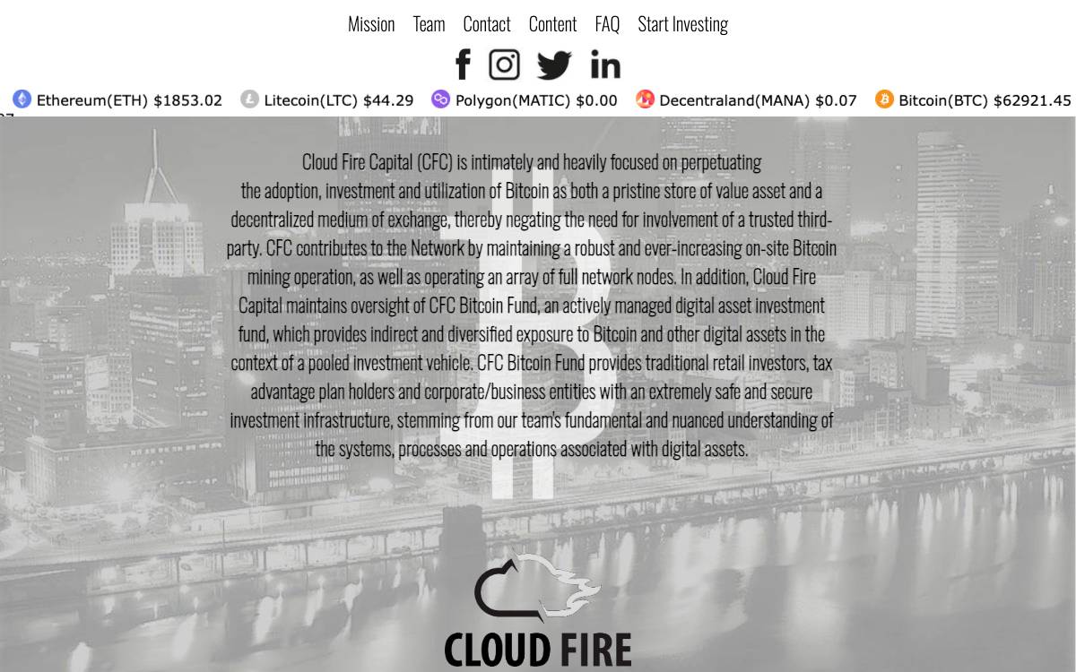 CloudFire Capital website preview