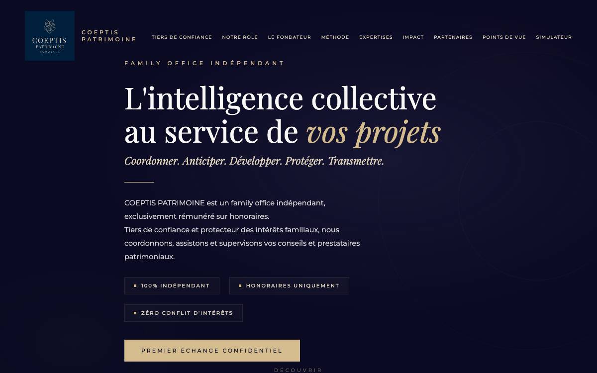 Coeptis Patrimoine website preview