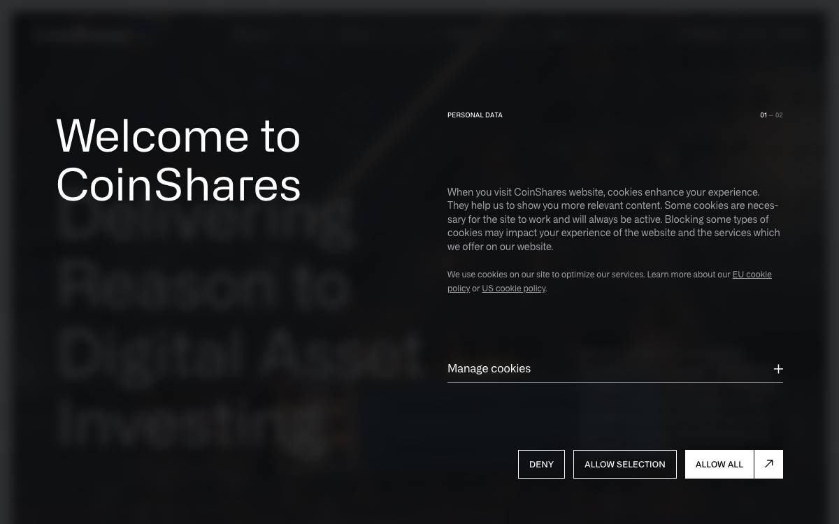 CoinShares website preview