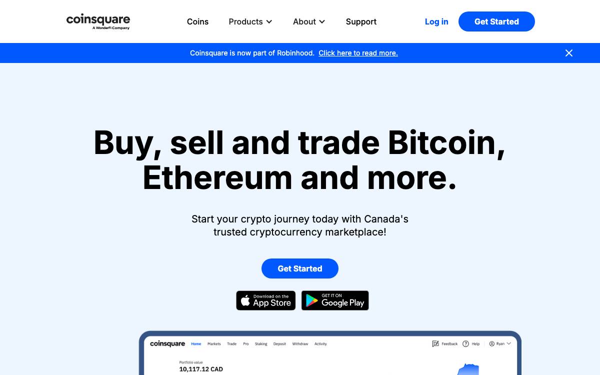 Coinsquare website preview