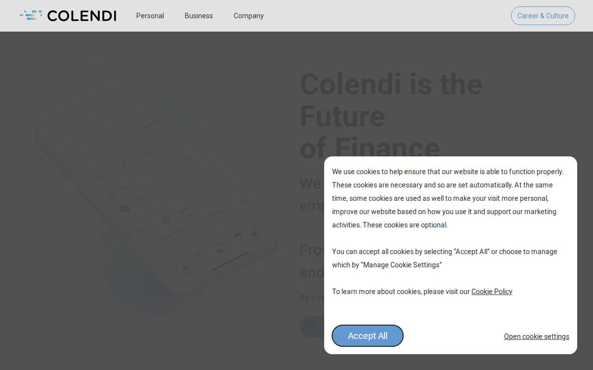 Colendi website preview