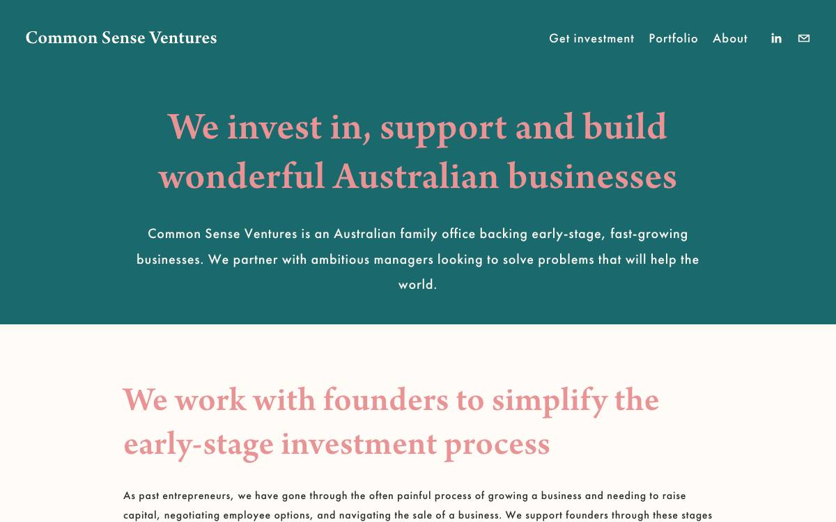 Common Sense Ventures website preview