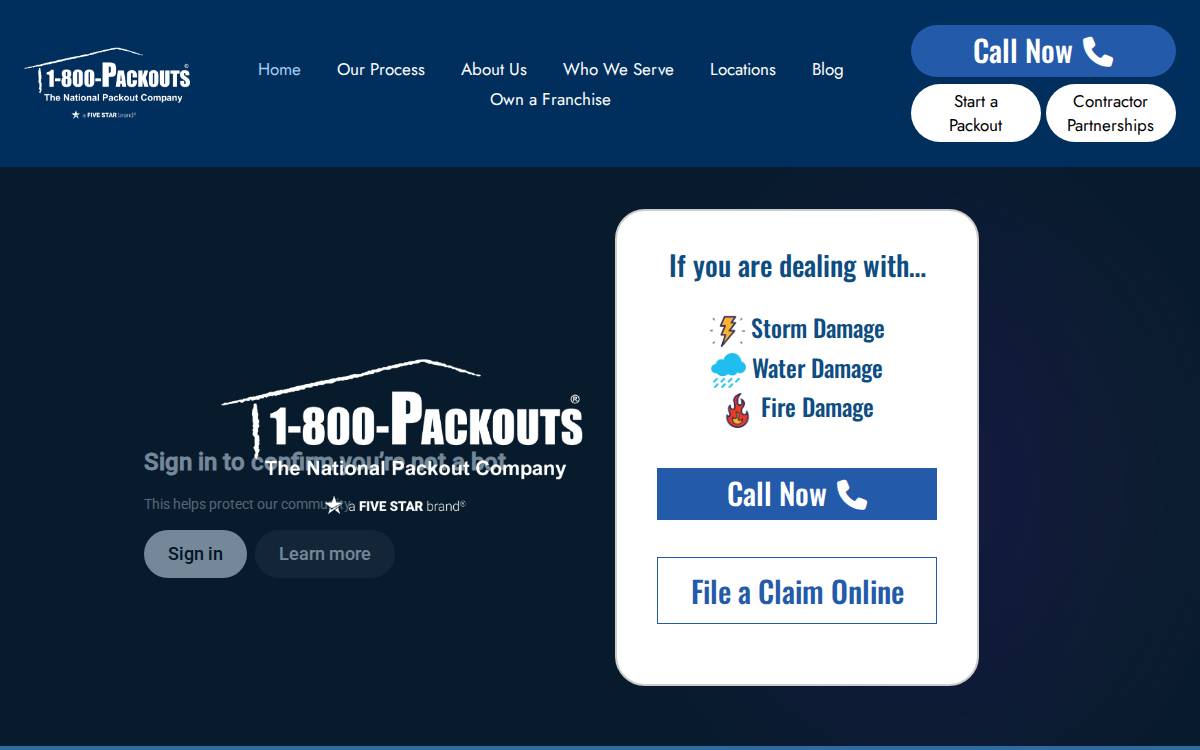 1800 Packouts website preview