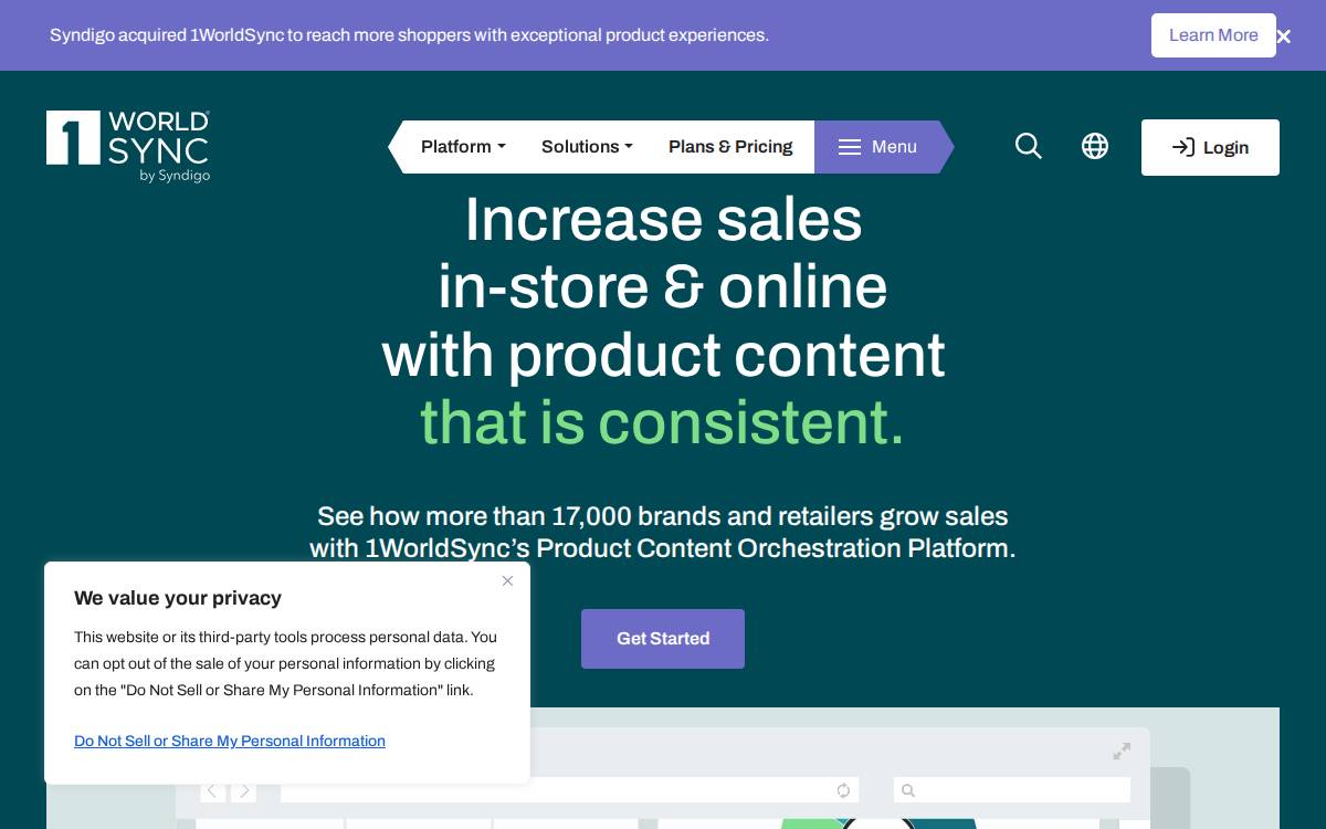 1WorldSync website preview