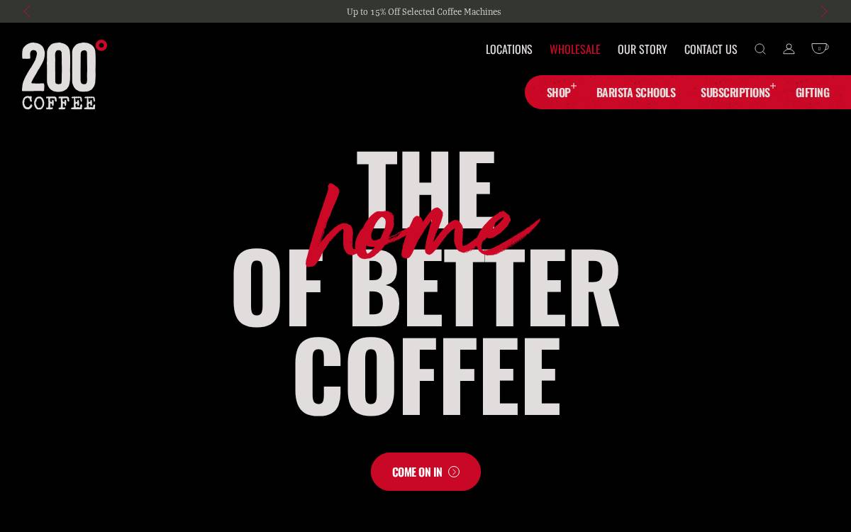 200 Degrees Coffee shop chain website preview