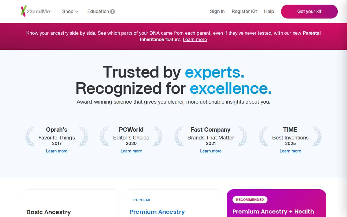 23andMe website preview