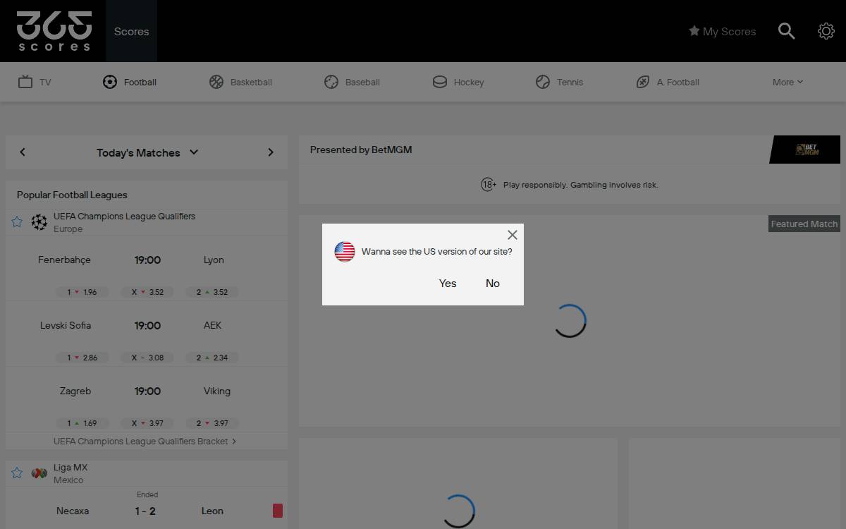 365 Scores website preview