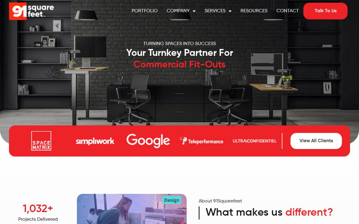 91 Squarefeet website preview
