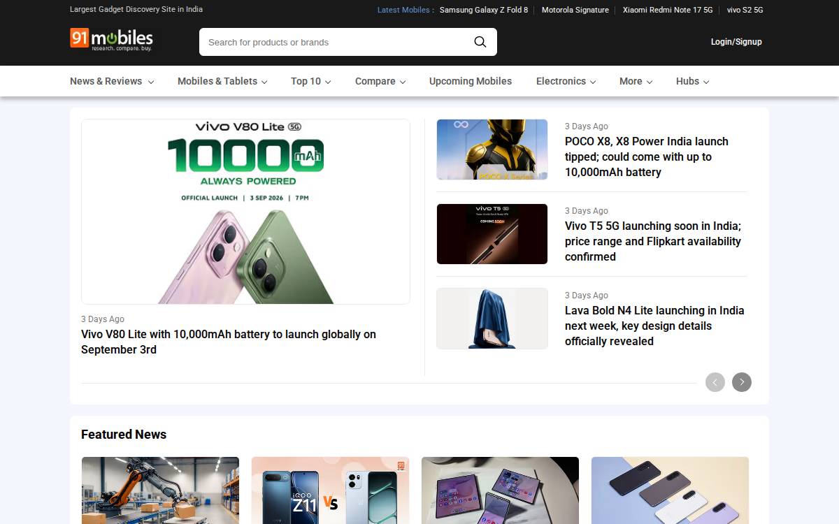 91Mobiles website preview