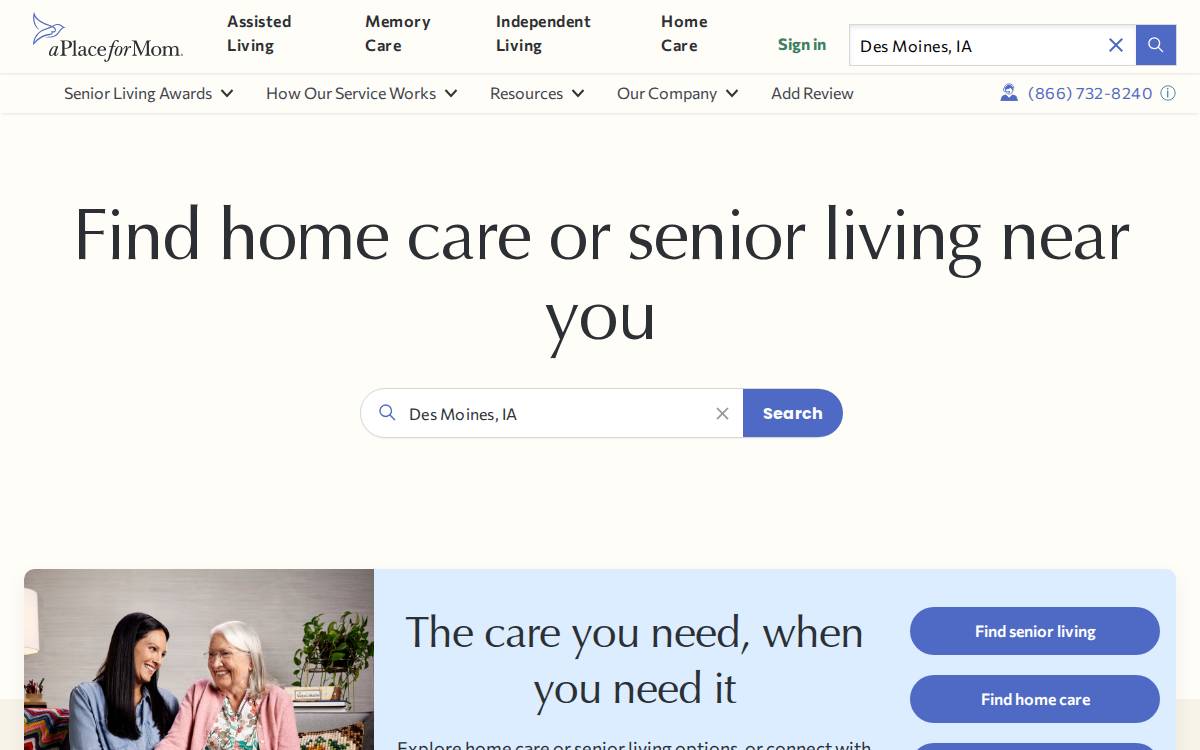 A Place for Mom website preview