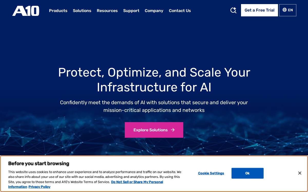 A10 Networks website preview