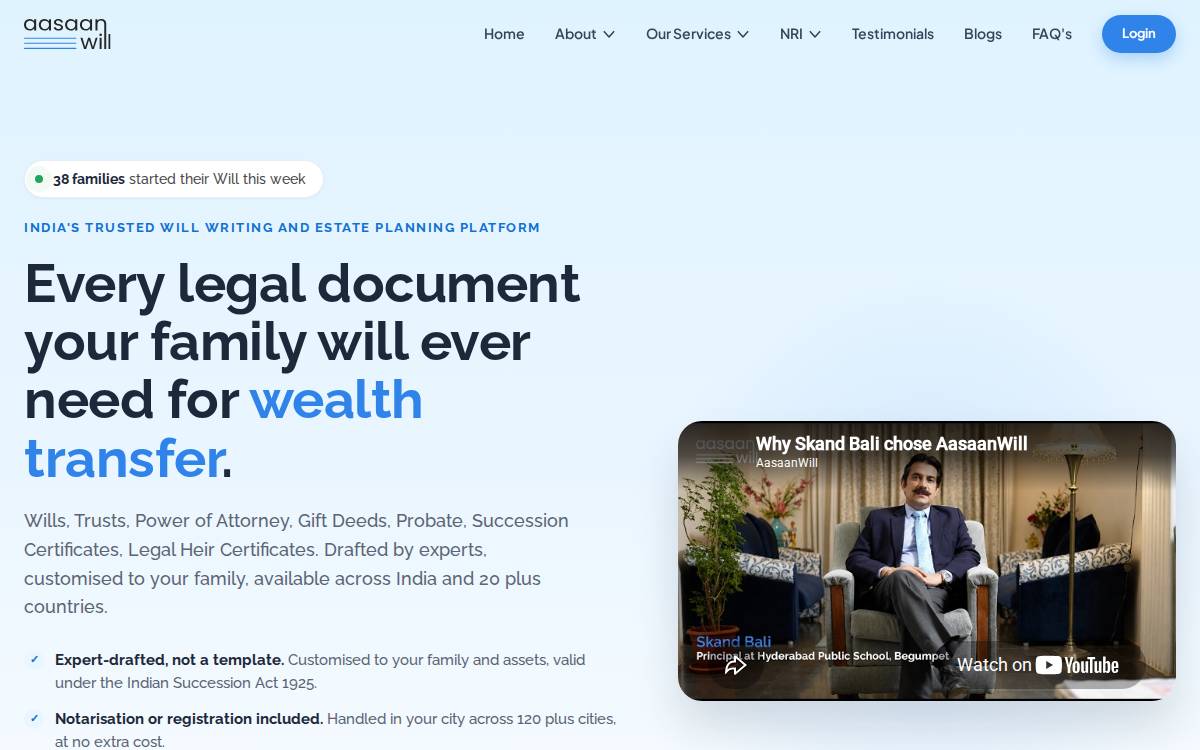 Aasaanwill website preview