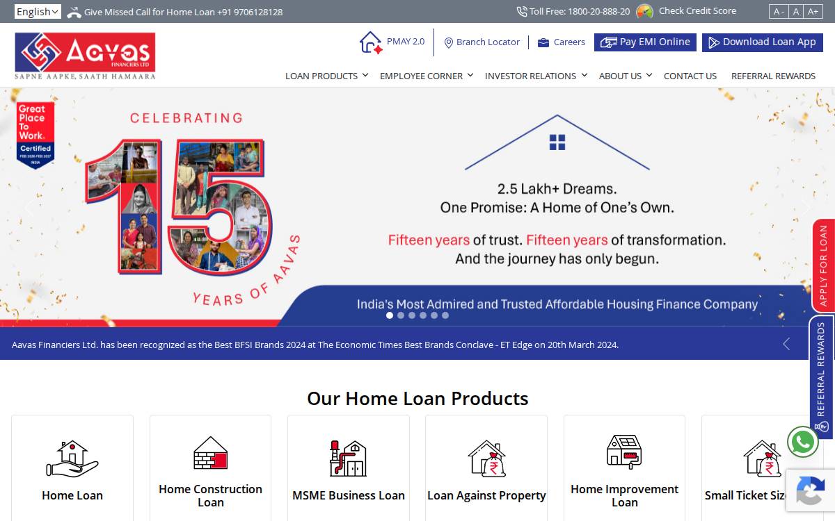 Aavas Financiers website preview