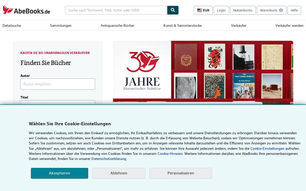 Abebooks website preview