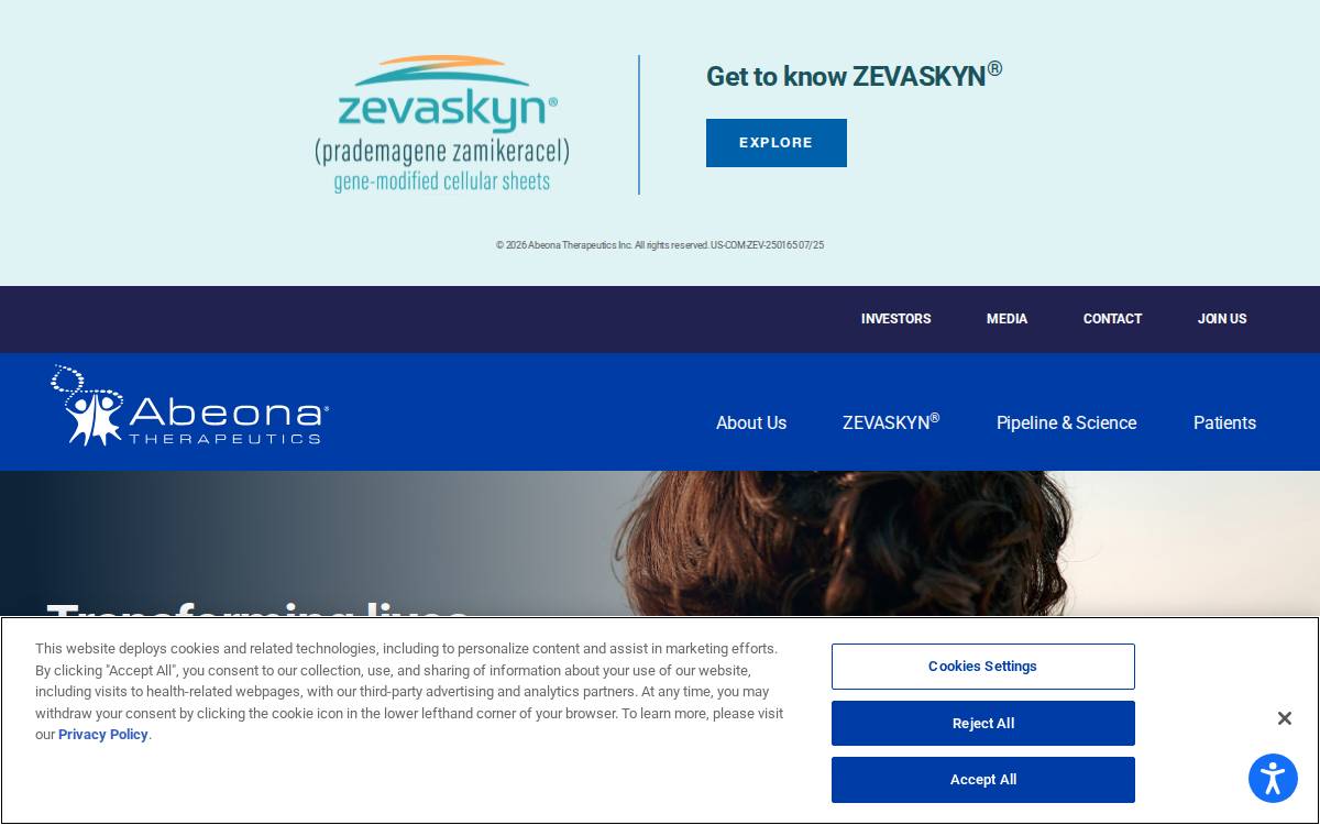 Abeona Therapeutics website preview