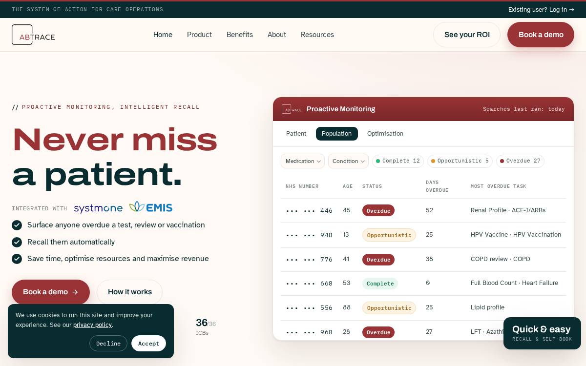 Abtrace website preview