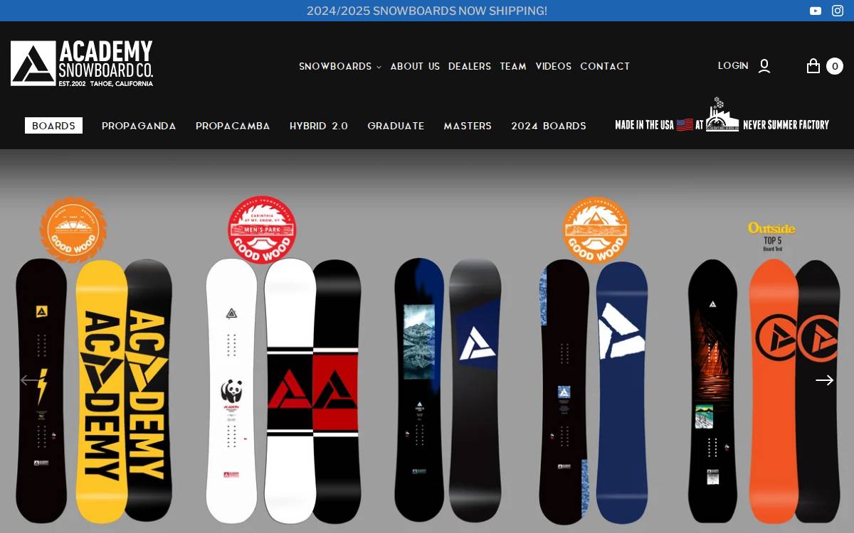 Academy Snowboard website preview