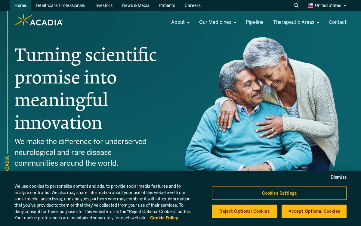 Acadia Pharmaceuticals website preview