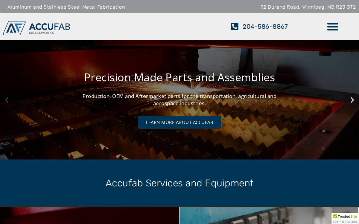 Accufab Metalworks website preview