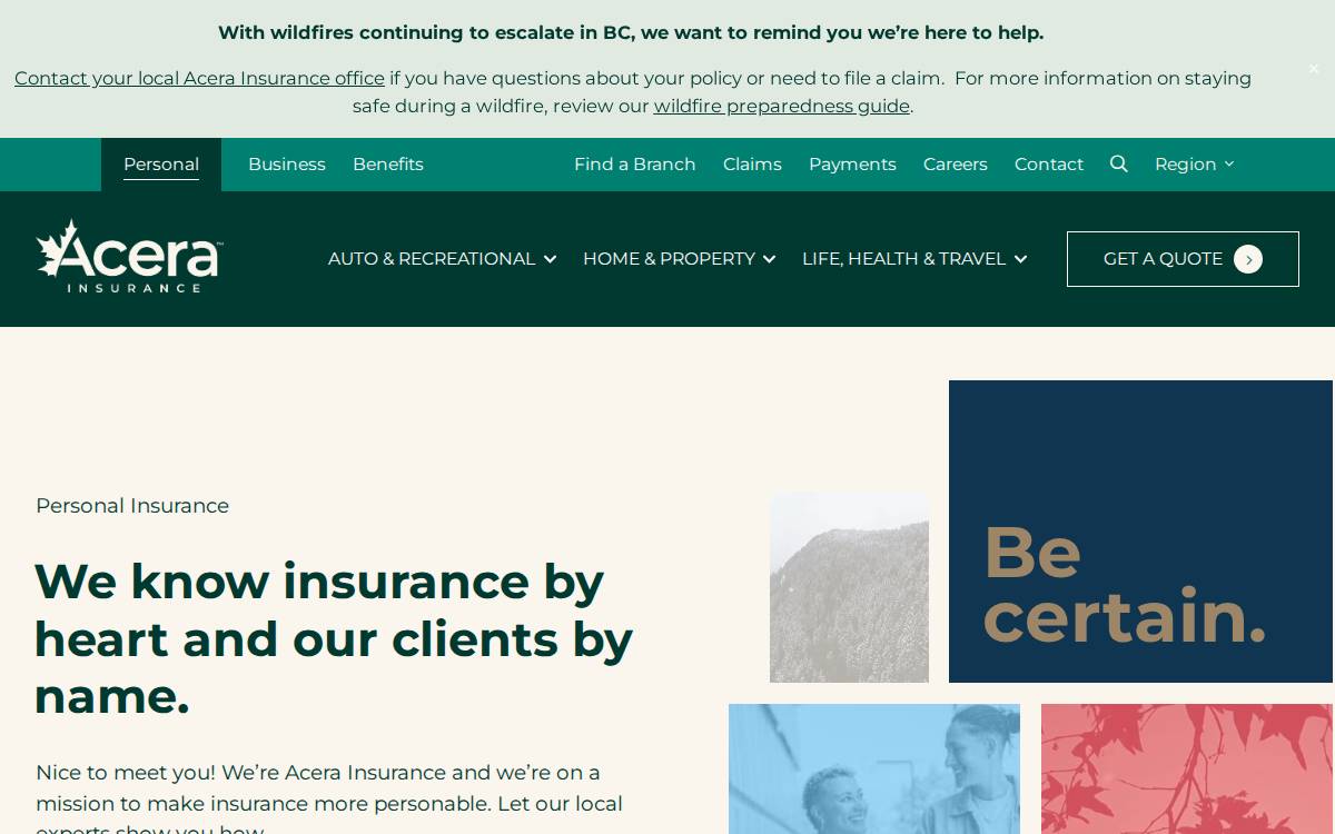 Acera Insurance website preview