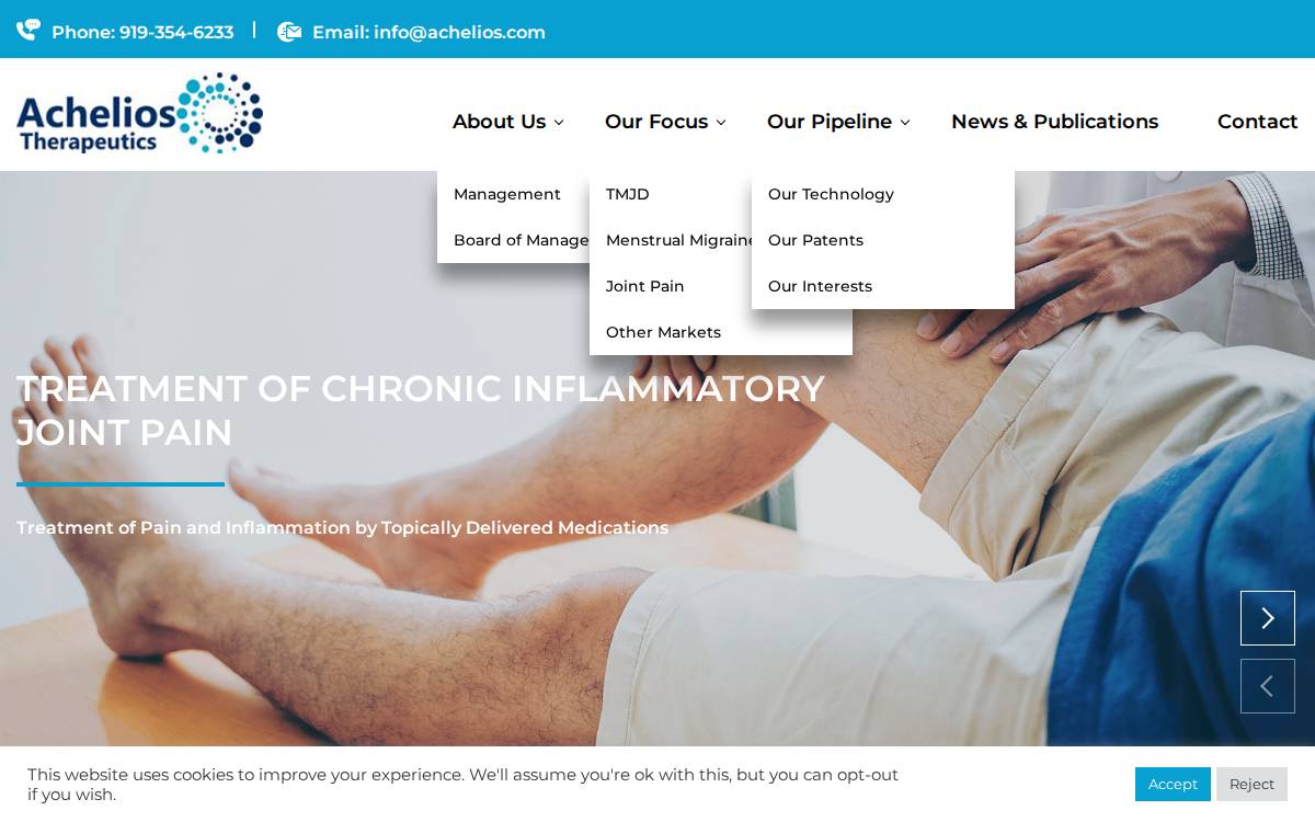 Achelios Therapeutics website preview