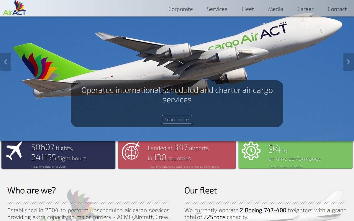 Actairlines website preview