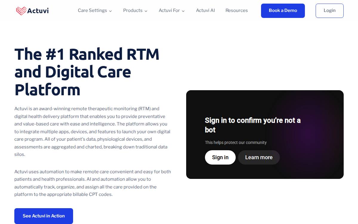 Actuvi : Remote Patient Monitoring website preview