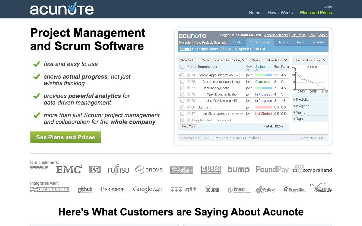 Acunote website preview