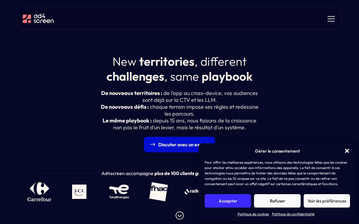 Ad4Screen website preview