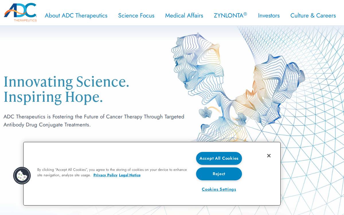 ADC Therapeutics SA website preview