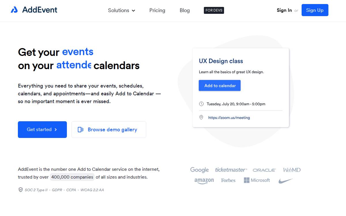 Addevent website preview