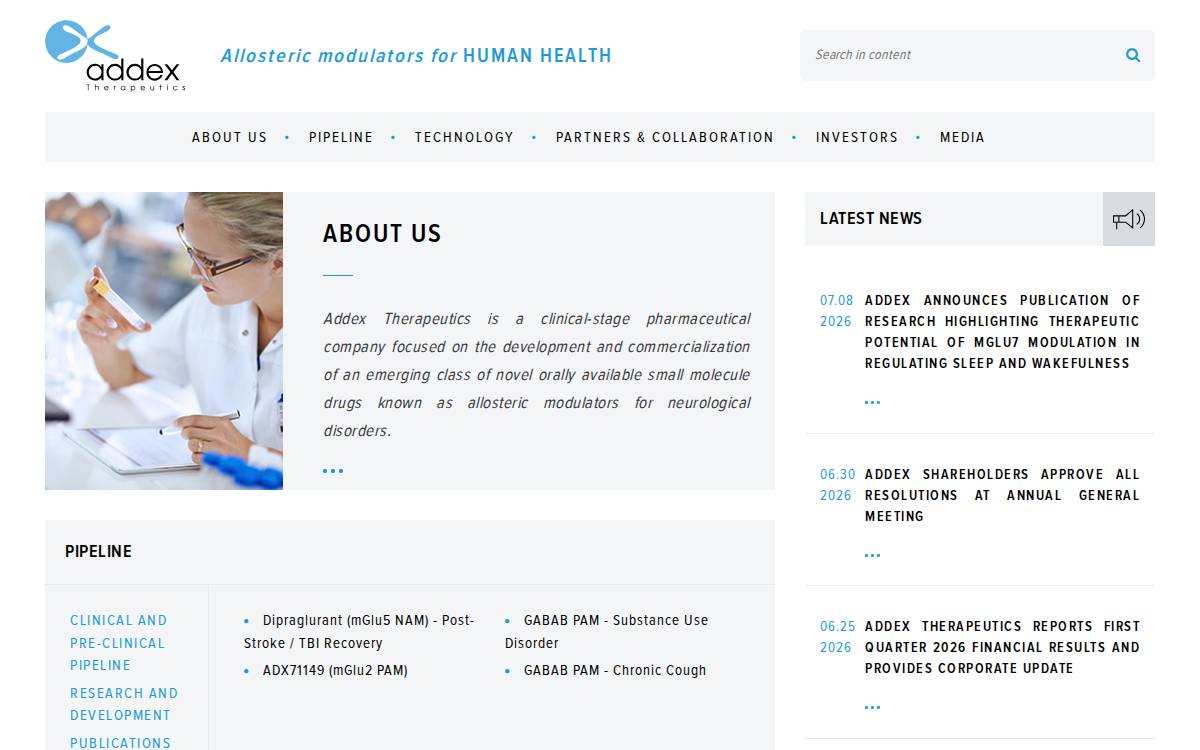 Addex Therapeutics website preview