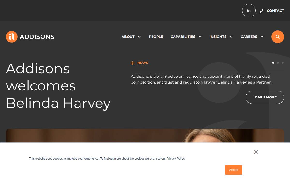 Addisons website preview