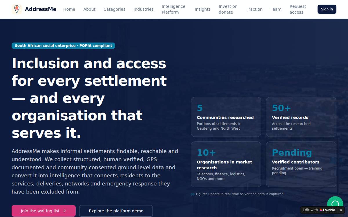 AddressMe website preview
