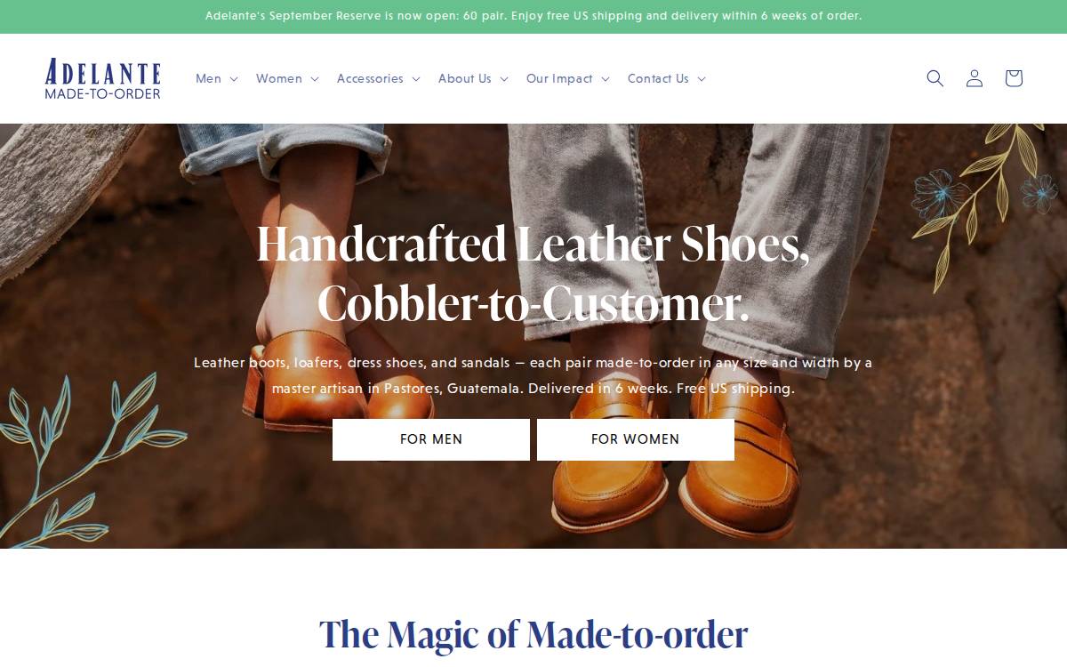 Adelante Shoe Company website preview