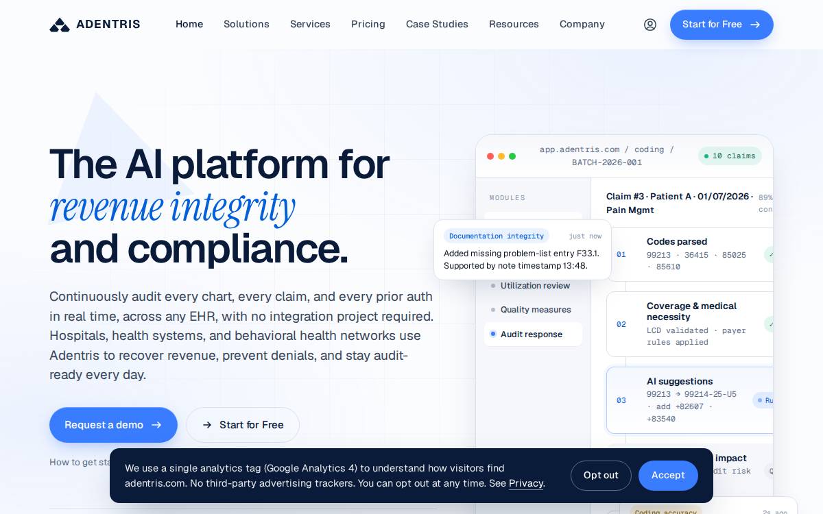 Adentris website preview