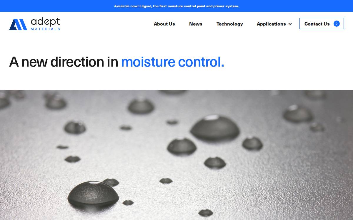 Adept Materials website preview