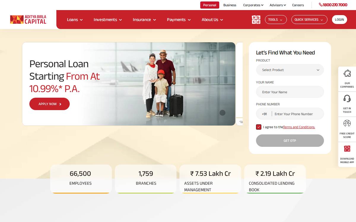 Adityabirlacapital website preview