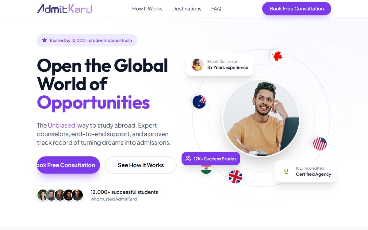 Admit Kard website preview