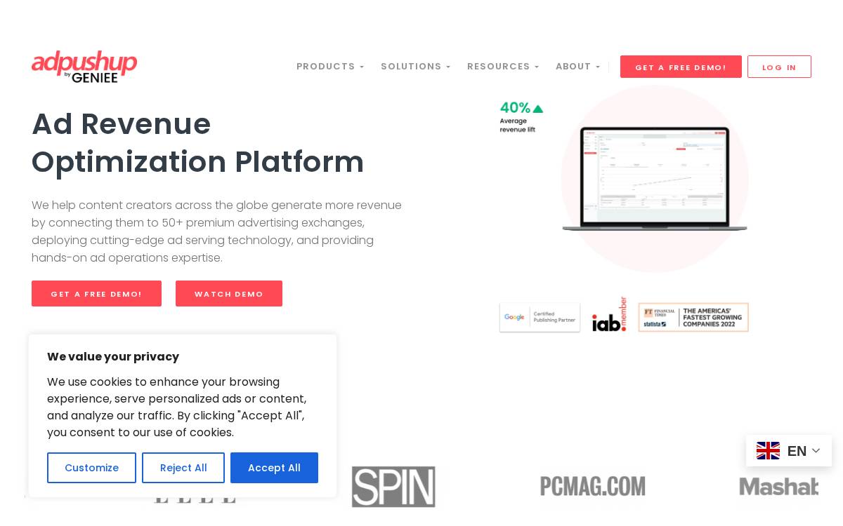 AdPushup website preview