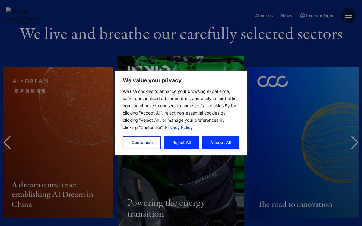 Advent International website preview