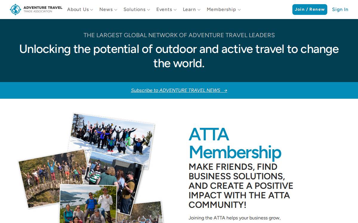 Adventure Travel Trade Association website preview
