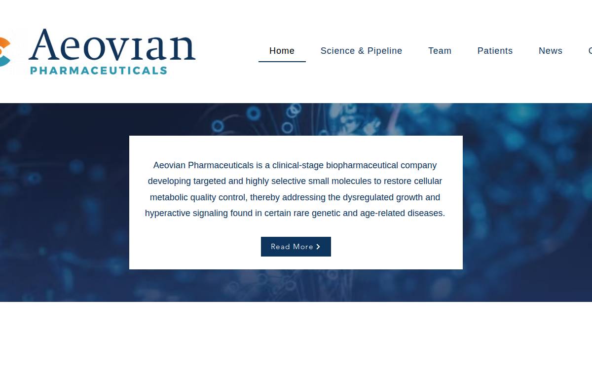 Aeovian Pharmaceuticals website preview