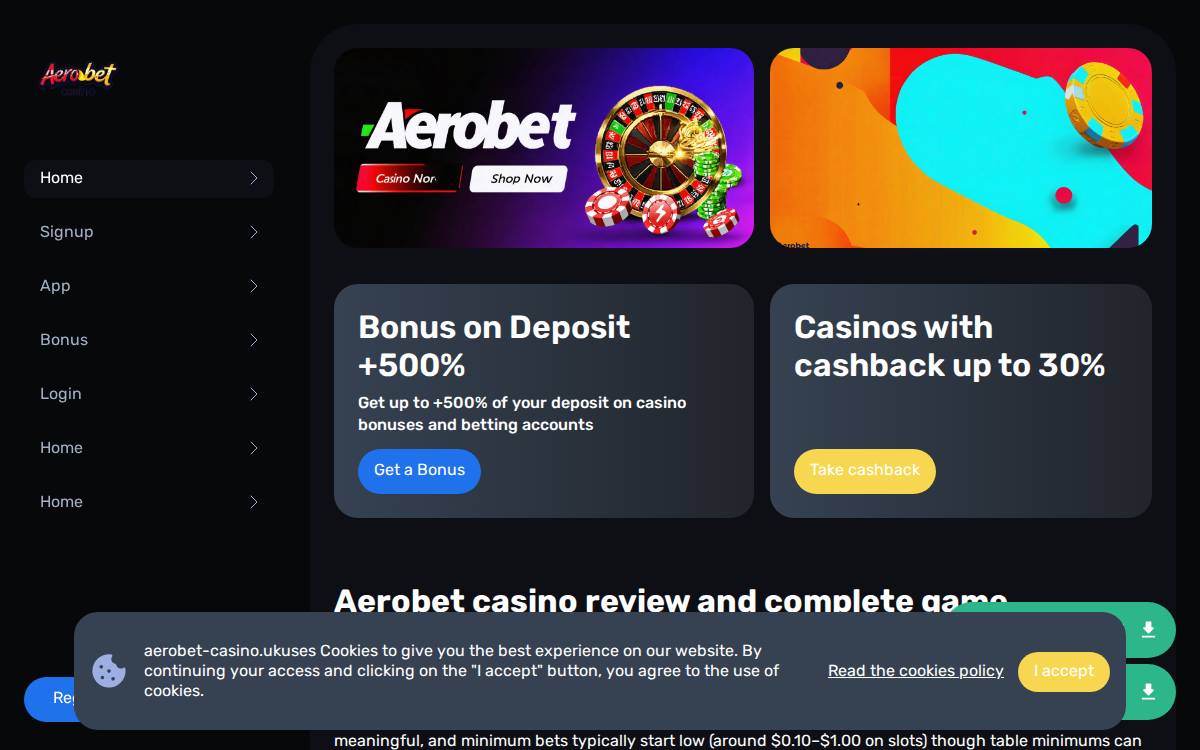 Aerobet Casino website preview