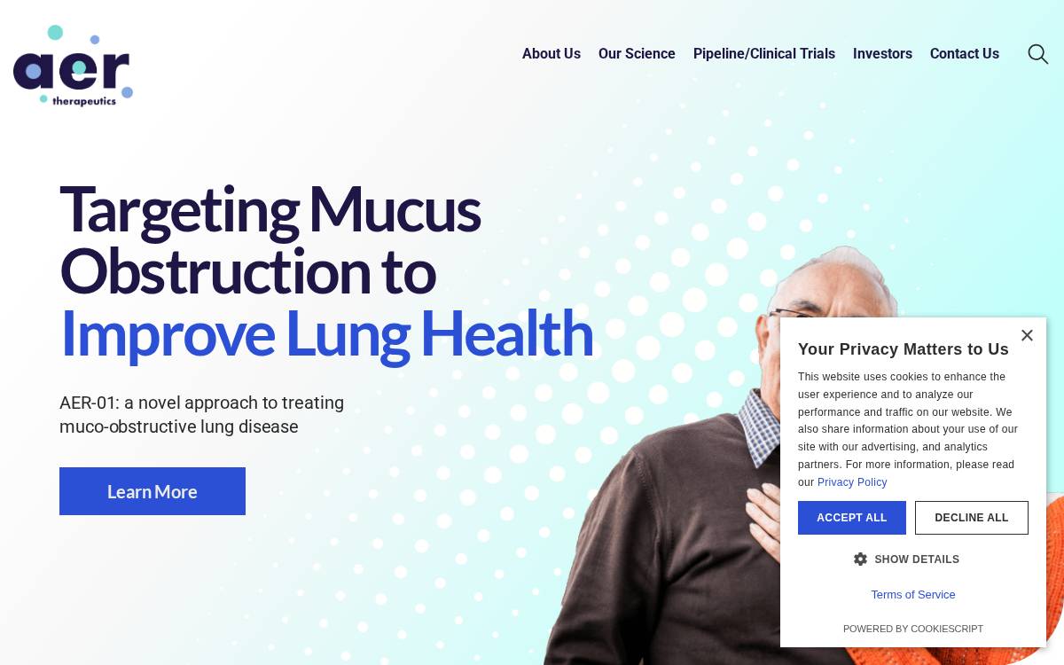 Aertherapeutics website preview